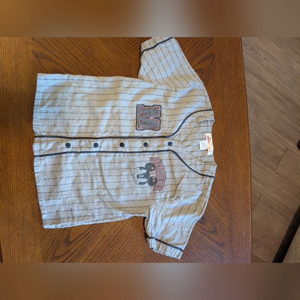 Disney Junior Mickey Mouse Gray Striped Kids Baseball Top Size 4T